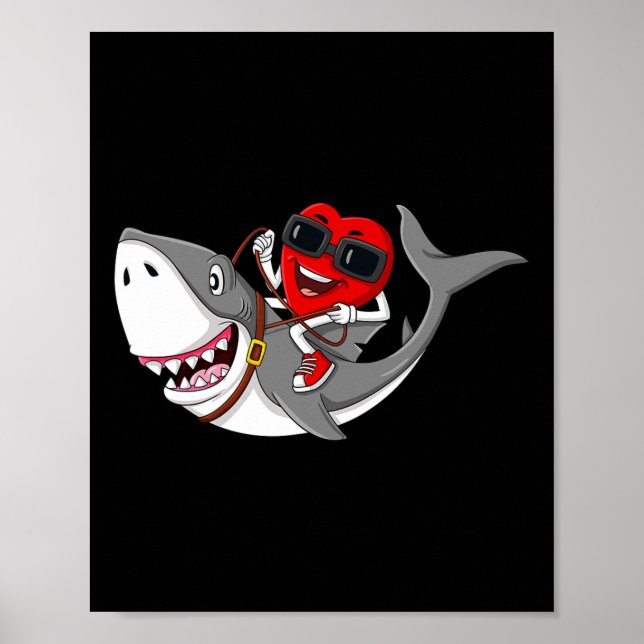 Heart Riding Shark Valentine's Day Fun Boys Girls  Poster (Front)