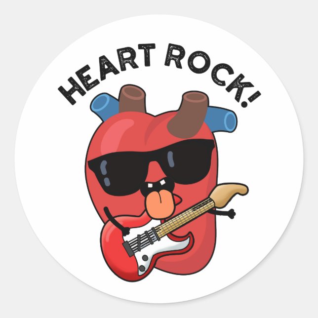 Heart Rock Funny Music Pun  Classic Round Sticker (Front)
