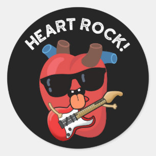 Heart Rock Funny Music Pun Dark BG Classic Round Sticker