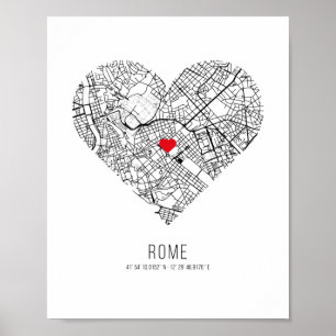 Heart Rome City Map (Italy) Poster