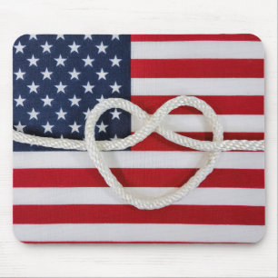 Heart Rope on American Flag Mouse Pad