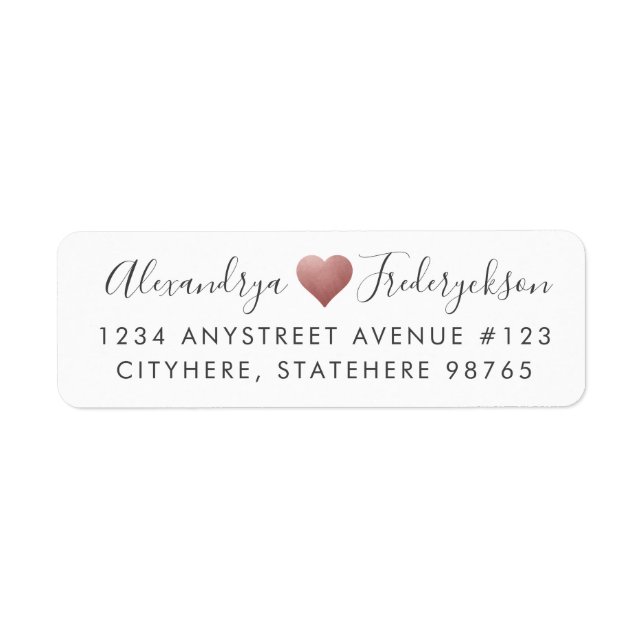 Heart Rose Gold Pink Faux Foil Return Address Label (Front)