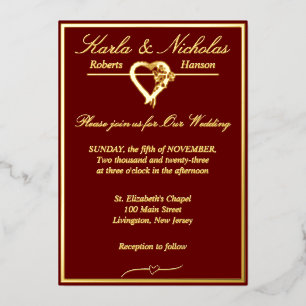 Heart & Roses, Burgundy Wedding Gold Full