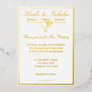 Heart & Roses, Elegant White Wedding, Gold Full