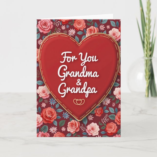 Heart Roses Grandma Grandpa Card (Front)