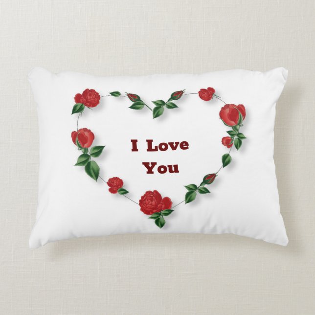 Heart Roses Valentine Accent Pillow (Front)