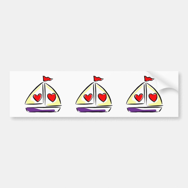 Heart Sailboat Red Hearts Love Sailing Boating Bumper Sticker (Front)