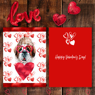 Heart Saint Bernard Dog Lover Valentine Gift Holiday Card