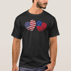 Heart Samoan American Flag Patriotic Family Herita T-Shirt
