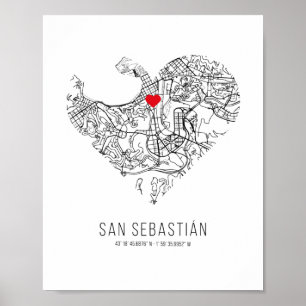 Heart San Sebastián City Map (Spain) Poster