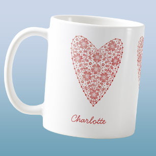 Heart Scandinavian Personalised Red White Coffee Mug
