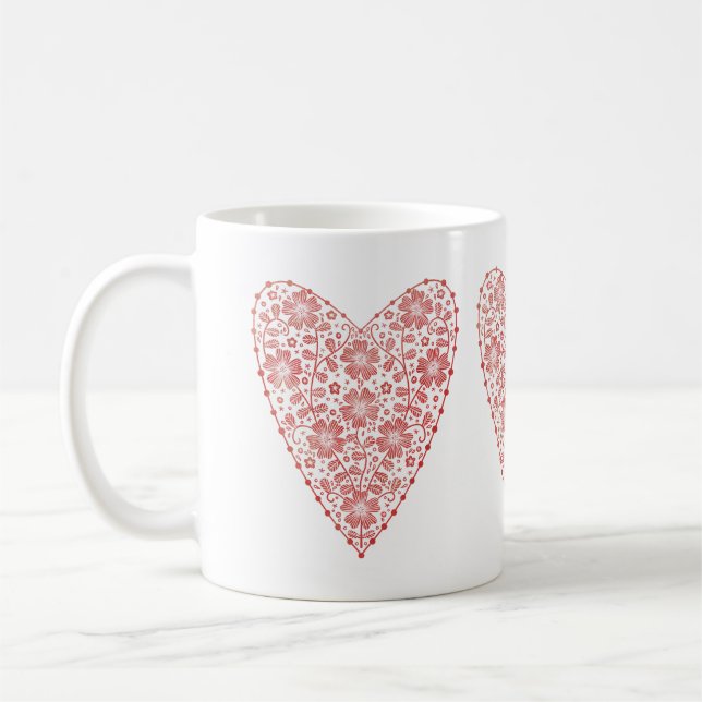 Heart Scandinavian Red White Coffee Mug (Left)