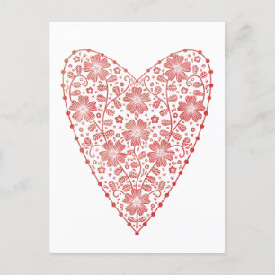 Heart Scandinavian Red White Postcard