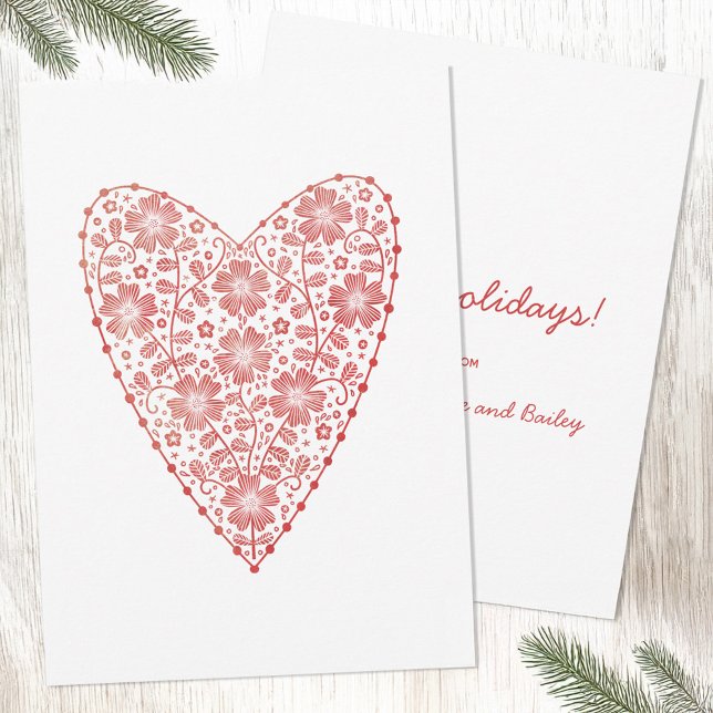 Heart Scandinavian Red White Winter Holiday (Scandinavian folk art heart red and white holiday card)
