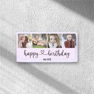 Heart Script 4 Photo Happy Birthday Banner