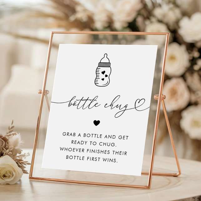 Heart Script Baby Shower Bottle Chug Game Sign (Creator Uploaded)