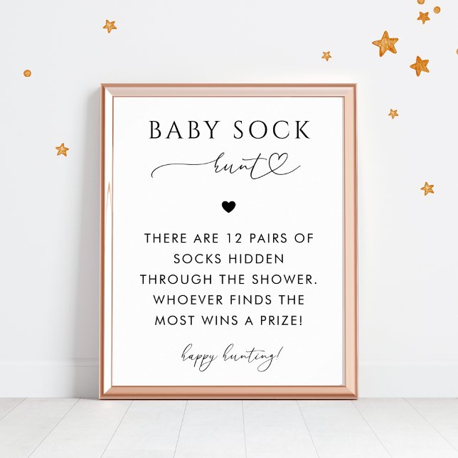 Heart Script Baby Sock Hunt Baby Shower Game Sign (Creator Uploaded)