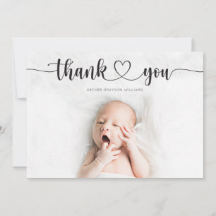 Heart Script Birth Announcement Thank You Card