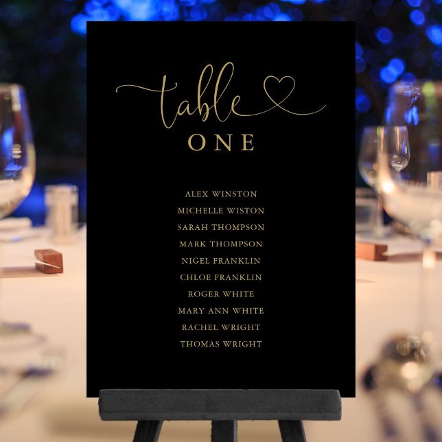 Heart Script Black Gold Table Number Seating Chart (Heart Script Black Gold Table Number Seating Chart)