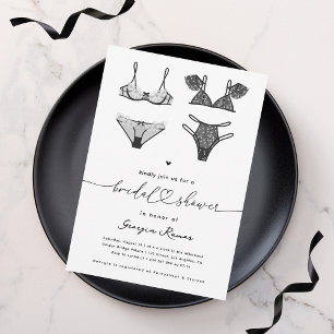 Heart Script & Black Lace Lingerie Bridal Shower Invitation