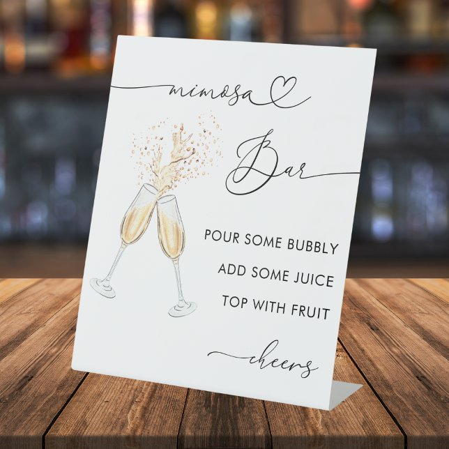 Heart Script & Champagne Bridal Shower Mimosa Bar Pedestal Sign (Creator Uploaded)