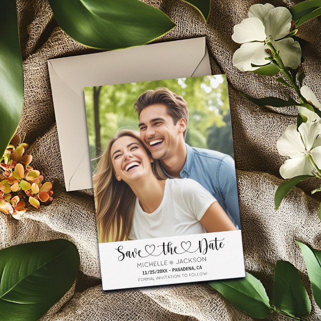 Heart Script Custom Photo Save the Date Invitation (Creator Uploaded)