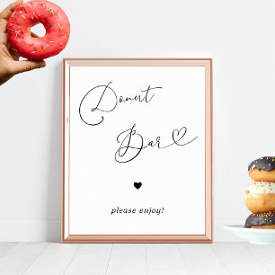 Heart Script Doughnut Bar Black White Wedding Sign