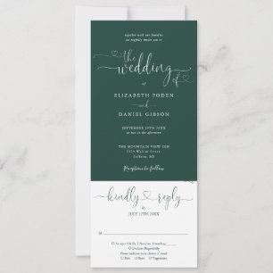 Heart Script Emerald Green All In One Wedding Invitation