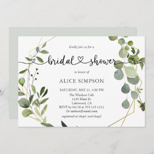 Heart Script Greenery Eucalyptus Bridal Shower Invitation