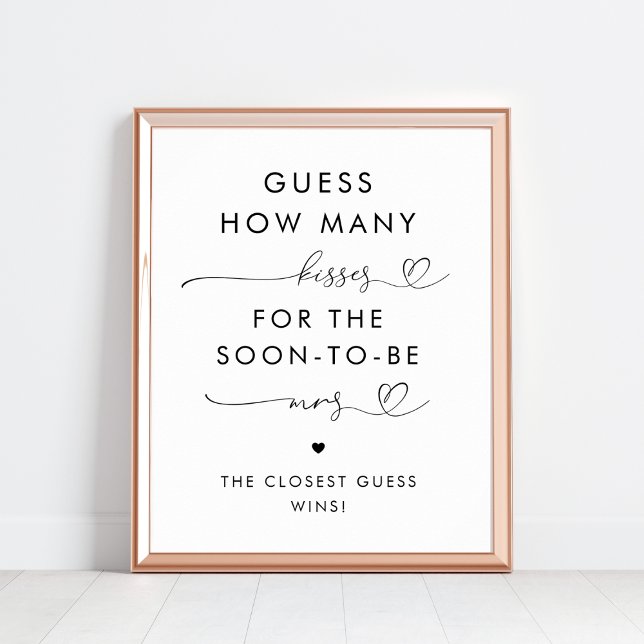 Heart Script How Many Kisses Bridal Shower Sign (Creator Uploaded)