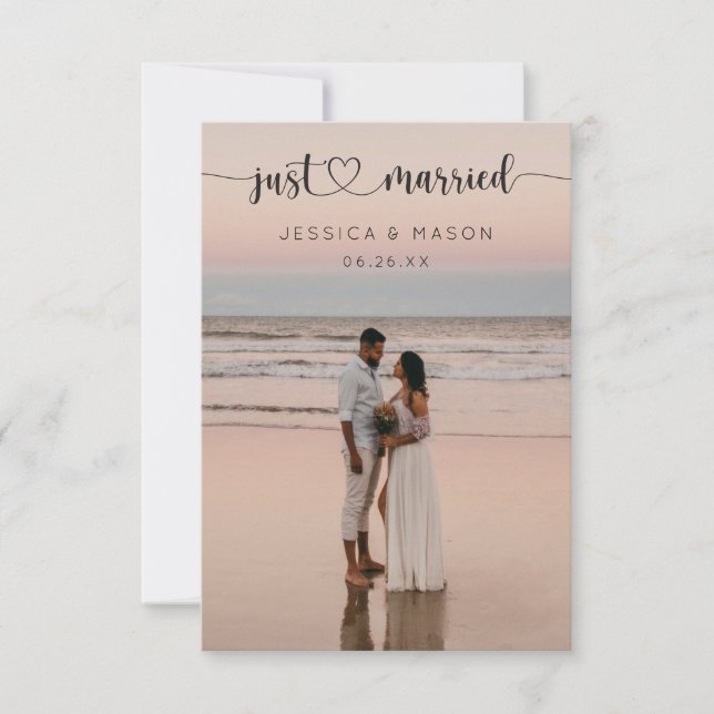 Heart Script Just Married Announcement Invite (Front)