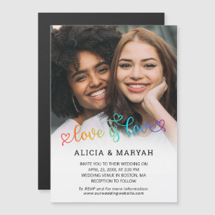 Heart Script Love Is Love Big Photo Wedding Magnetic Invitation