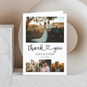 Heart Script Minimalist Photo Wedding Thank You Ca