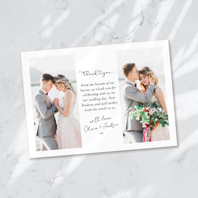 Heart Script Photo Wedding Thank You Card (Creator Uploaded)