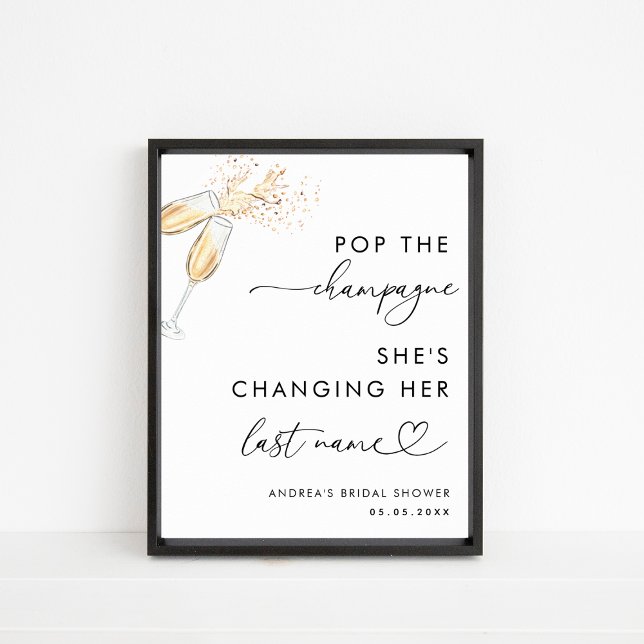 Heart Script Pop the Champagne Bridal Shower Sign  (Creator Uploaded)