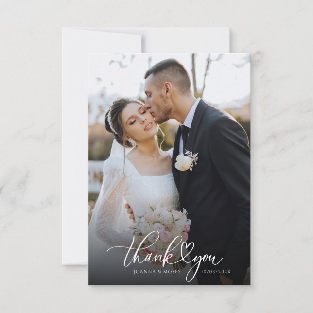 Heart Script Typography Wedding Thank You Card (Front)
