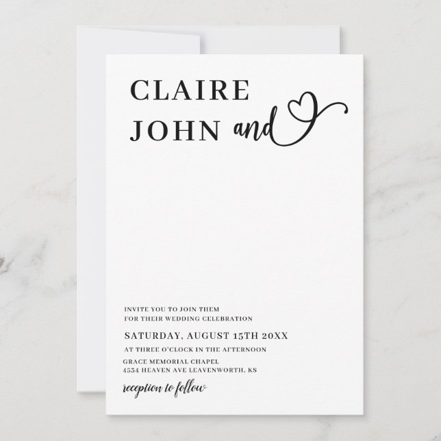 Heart Script Wedding Invitation (Front)