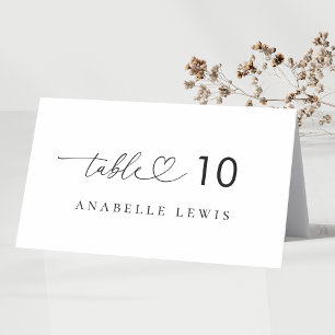 Heart Script Wedding Place Card with Guest Name