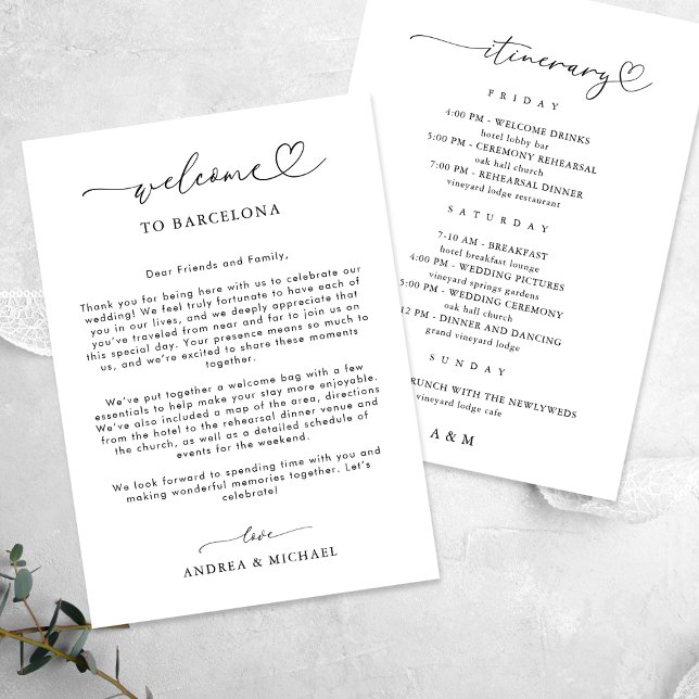 Heart Script Wedding Welcome Letter Itinerary Card (Creator Uploaded)