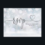 Heart Script Winter Snowflakes Song Request Invitation Postcard<br><div class="desc">An elegant winter snowflakes heart script RSVP card. The reverse features your details and a fun guest song request. Designed by Thisisnotme©</div>