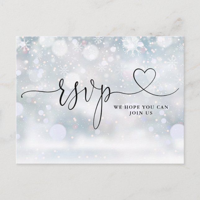 Heart Script Winter Snowflakes Song Request Invitation Postcard (Front)