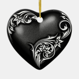 Heart Scroll Black White Ceramic Tree Decoration