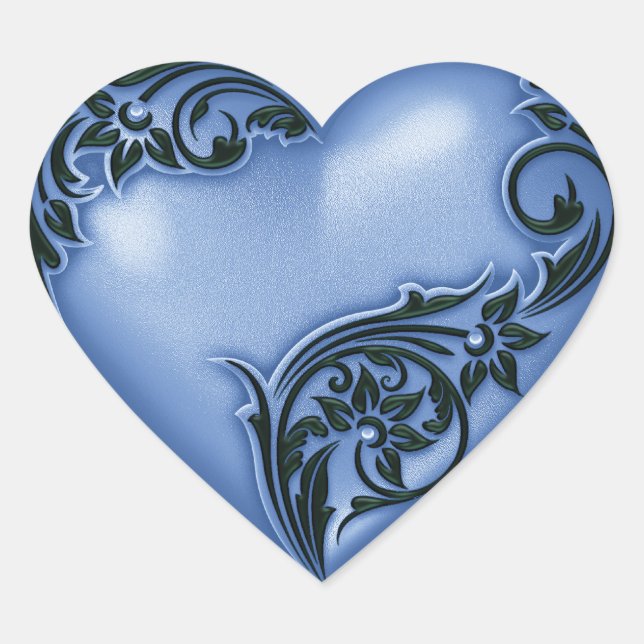 Heart Scroll Blue w Black Sticker (Front)