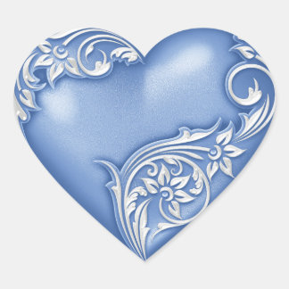 Heart Scroll Blue w White Sticker