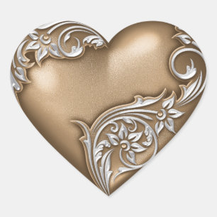 Heart Scroll  Brown w White Sticker