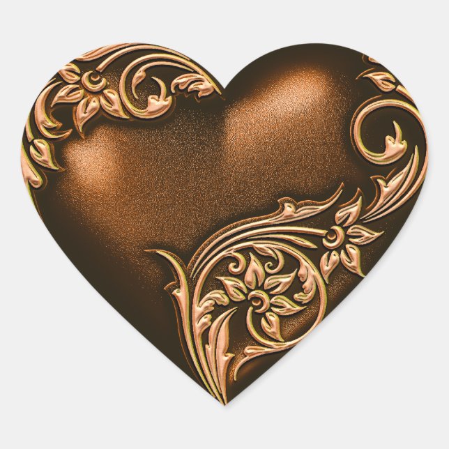 Heart Scroll Chocolate Brown w Gold Sticker (Front)