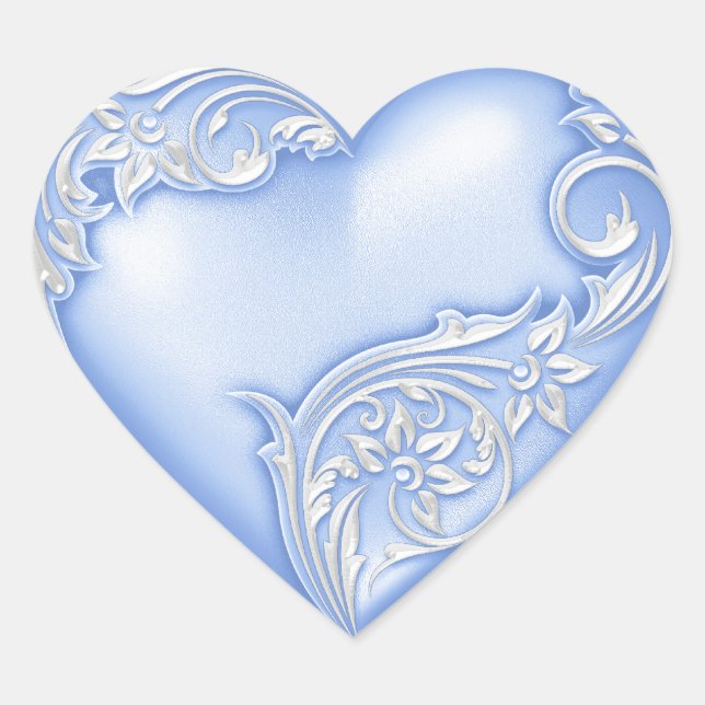 Heart Scroll Cornflower Blue w White Sticker (Front)