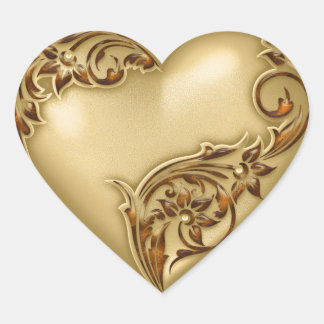 Heart Scroll Gold w Red Gold Sticker