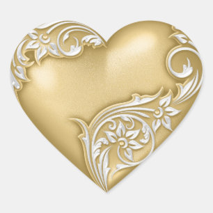 Heart Scroll Gold w White Sticker