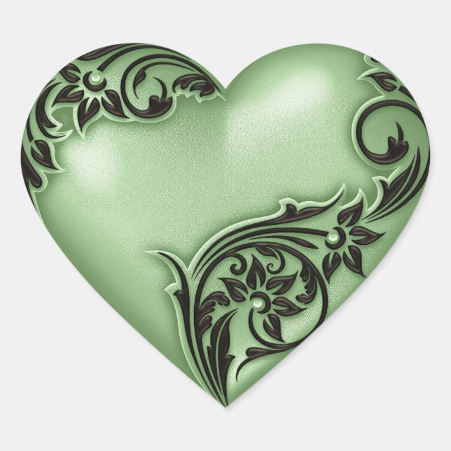 Heart Scroll Green w Black Sticker (Front)